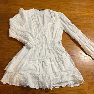 Zara White Long Sleeve Ruffle Dress
